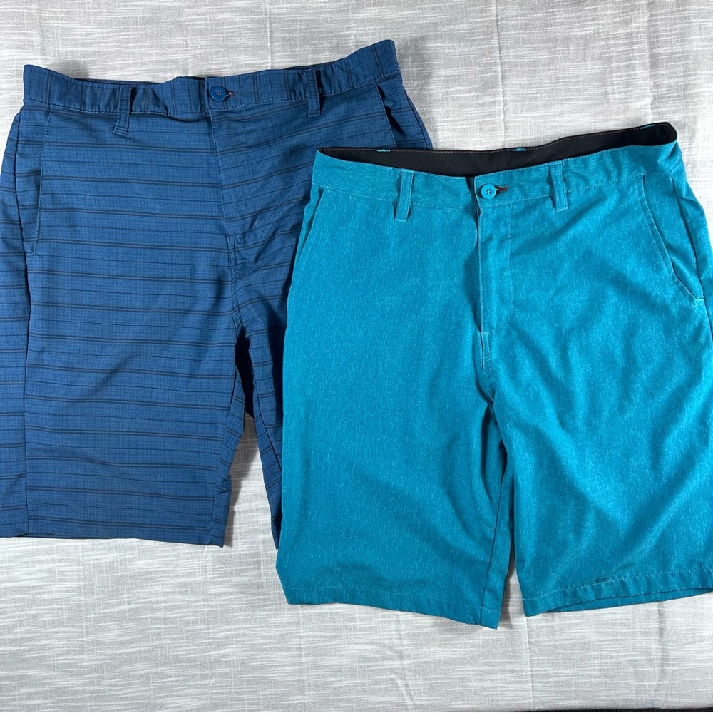 Ron Jon Surf Shop bundle of 2 men’s Flat Front Shorts green & blue plaid